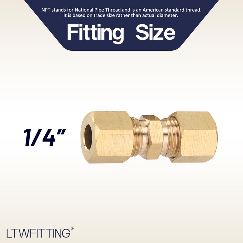 LTWFITTING 1/4-Inch OD Compression Union,Brass Compression Fitting(Pack of 10) - Image 2